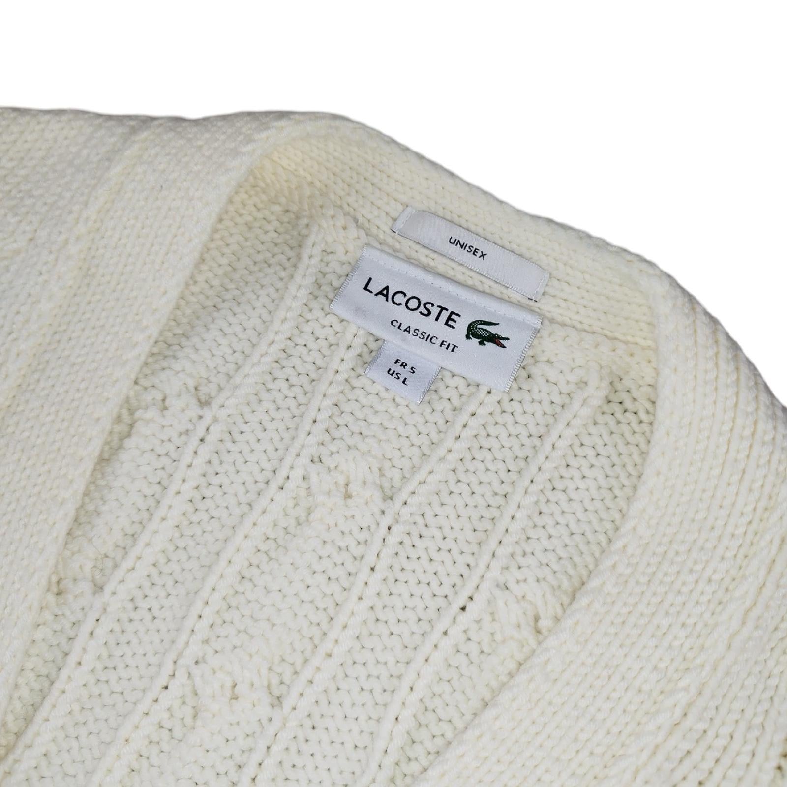 Lacoste - Cardigan torsadé en laine blanc taille L - Le Saptuaire