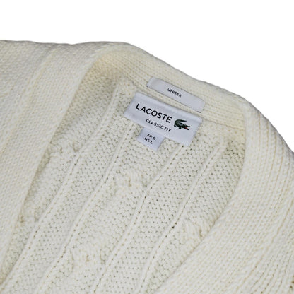 Lacoste - Cardigan torsadé en laine blanc taille L - Le Saptuaire