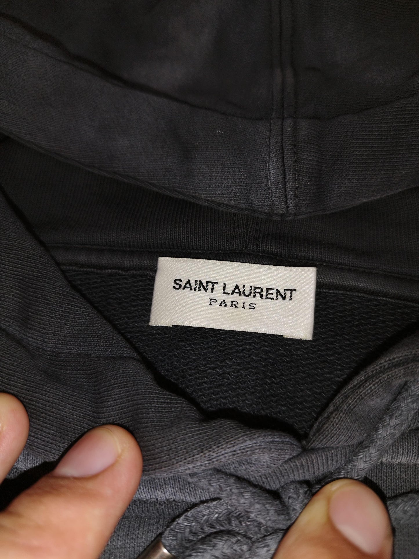 Saint Laurent - Pull à capuche « Love me Forever / Or Never » gris taille M - Le Saptuaire