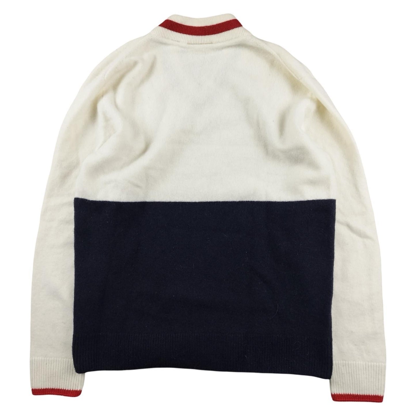 Lacoste - Pull en laine à col V blanc et bleu marine taille S - Le Saptuaire