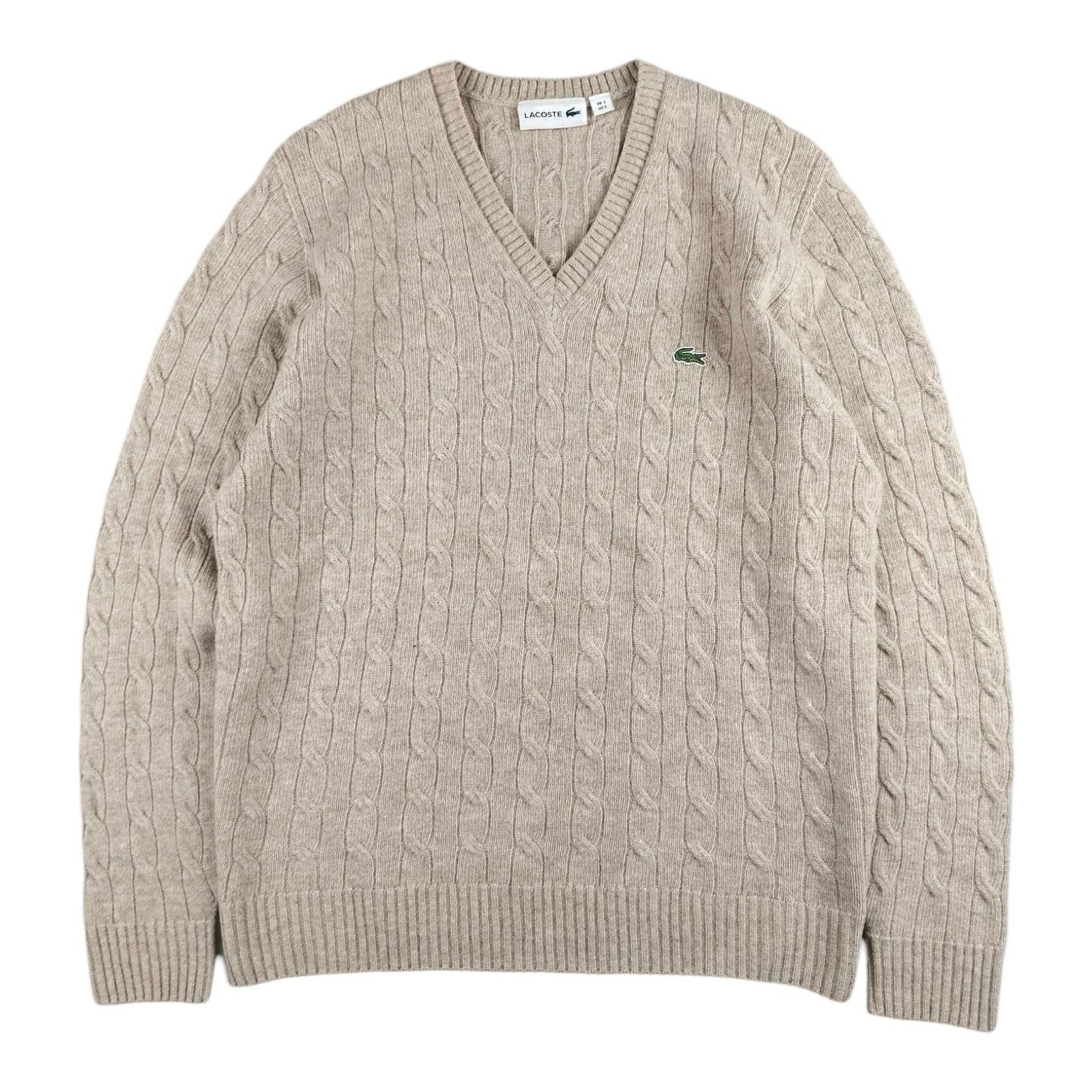 Lacoste - Pull torsadé à col V beige taille S - Le Saptuaire