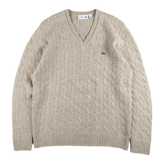 Lacoste - Pull torsadé à col V beige taille S - Le Saptuaire