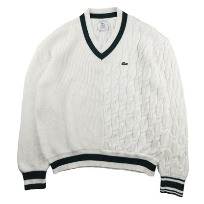 Lacoste - Pull en laine à col V blanc taille M