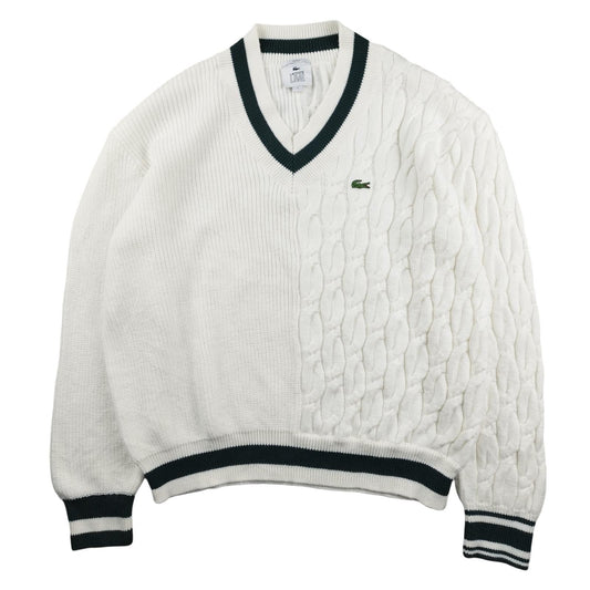 Lacoste - White V-neck wool sweater size M