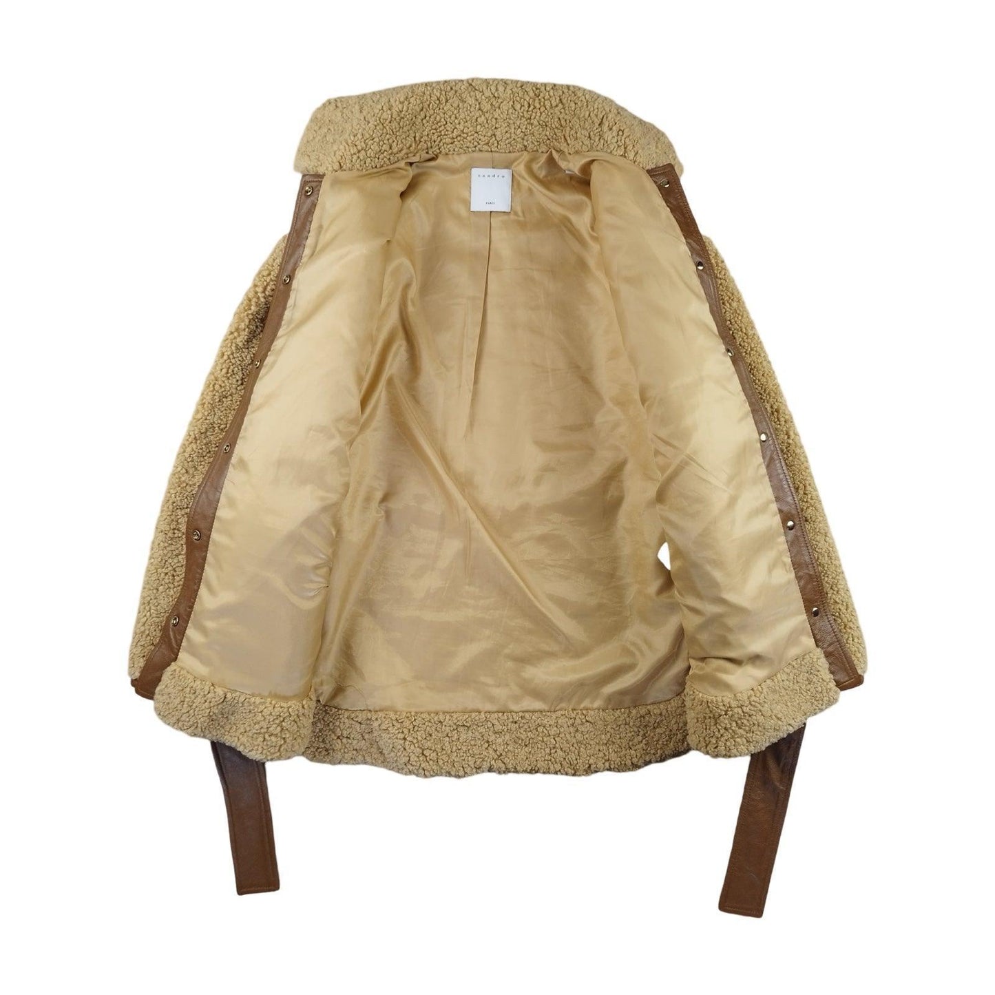 Sandro - Veste longue en cuir et fausse fourrure couleur camel taille XS - Le Saptuaire