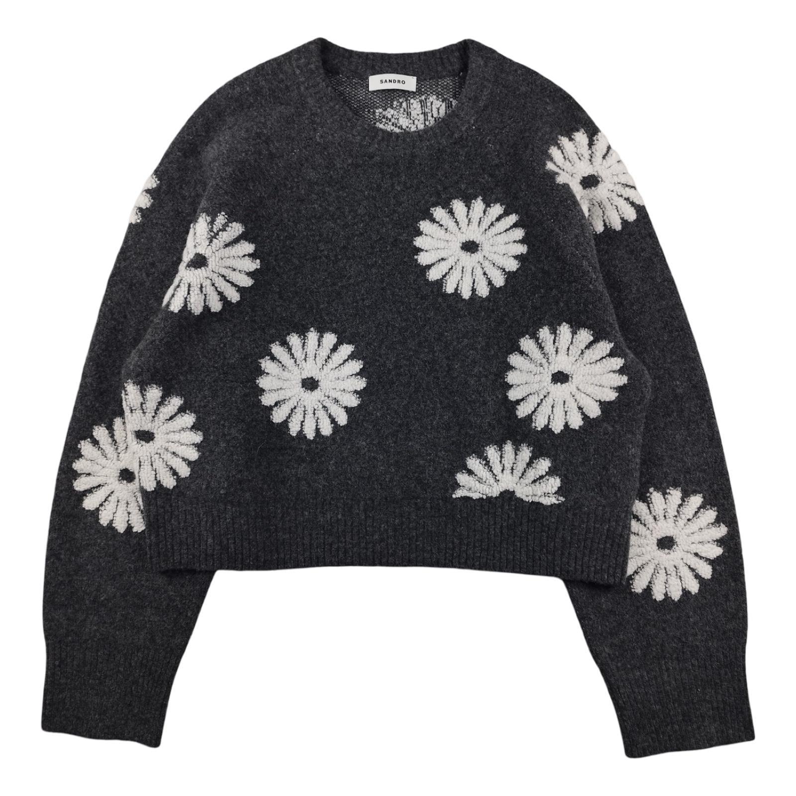 Sandro - Pull court à fleurs gris foncé taille S - Le Saptuaire