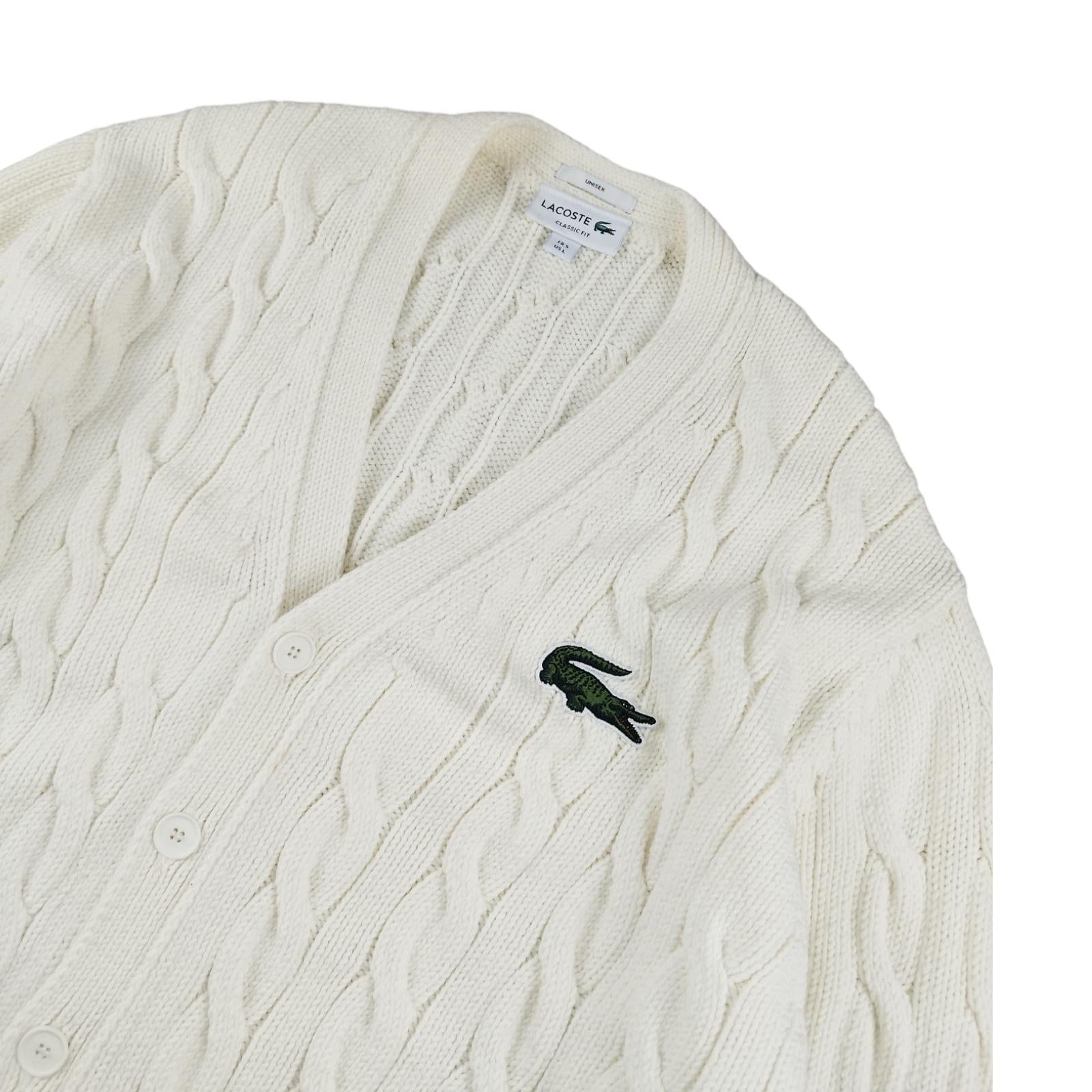 Lacoste - Cardigan torsadé en laine blanc taille L - Le Saptuaire