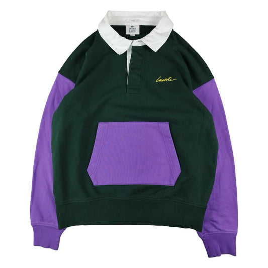 Lacoste - Green and purple long sleeve polo shirt size S