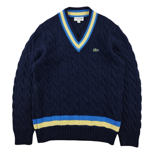 Lacoste - Pull torsadé à col V bleu marine taille S