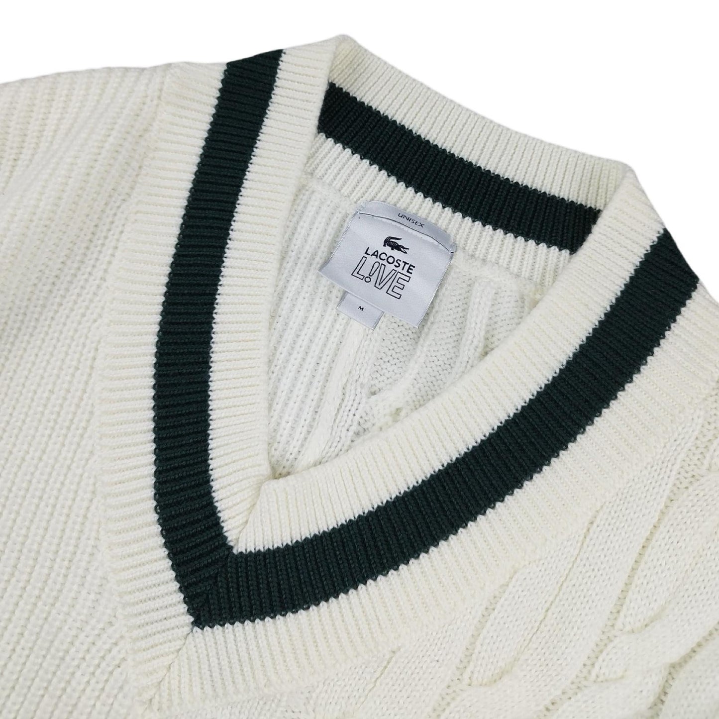 Lacoste - Pull en laine à col V blanc taille M