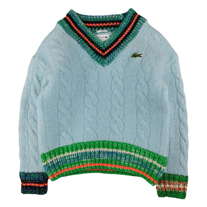 Lacoste - Pull à col V en laine turquoise taille XS