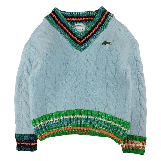 Lacoste - Pull à col V en laine turquoise taille XS