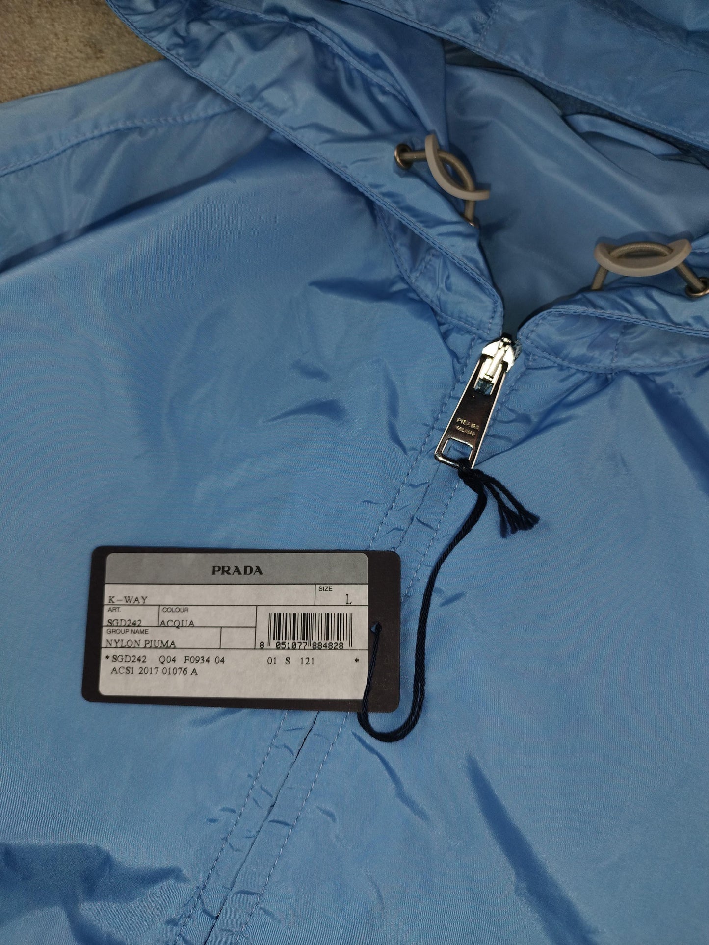 Prada - Veste K-way, bleu ciel, taille L