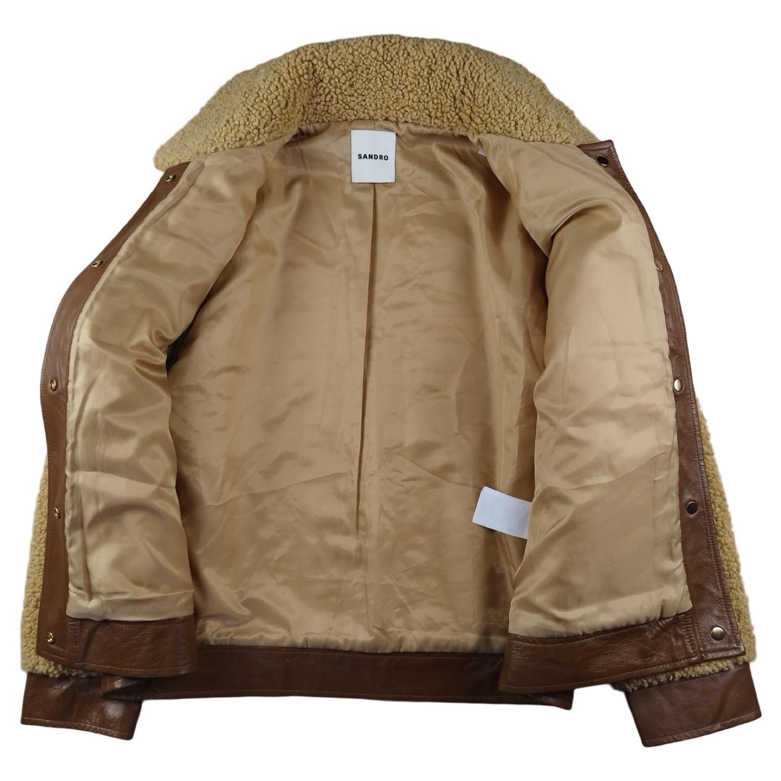 Sandro - Veste en cuir et fausse fourrure couleur camel taille 36 - Le Saptuaire