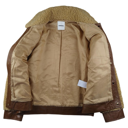 Sandro - Veste en cuir et fausse fourrure couleur camel taille 36 - Le Saptuaire