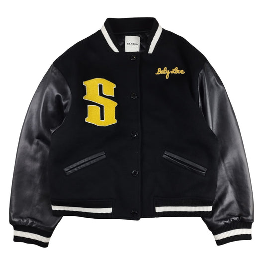 Sandro - Varsity Jacket en laine et cuir noire taille M - Le Saptuaire