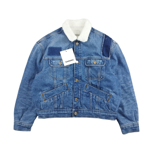 Sandro - Veste en jean à empiècements bleu taille XL