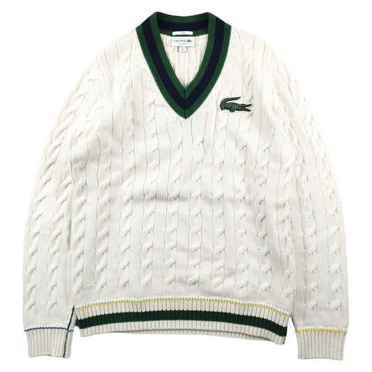 Lacoste - Pull à col V torsadé blanc taille M - Le Saptuaire