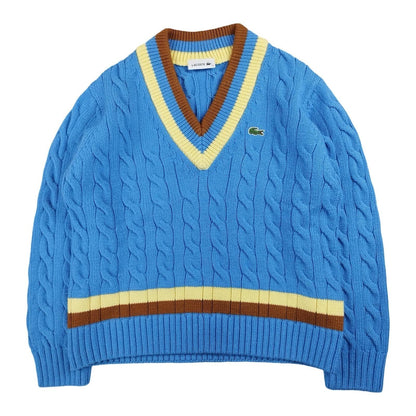 Lacoste - Pull torsadé à col V bleu taille M - Le Saptuaire