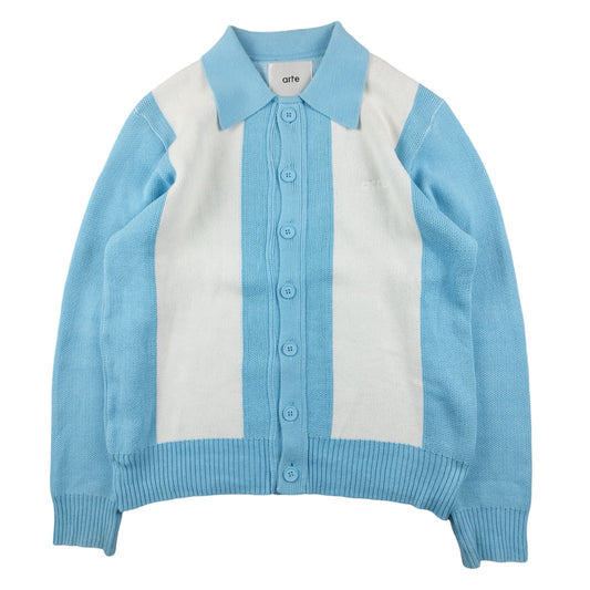 Arte - Cardigan bleu ciel et blanc cassé taille S