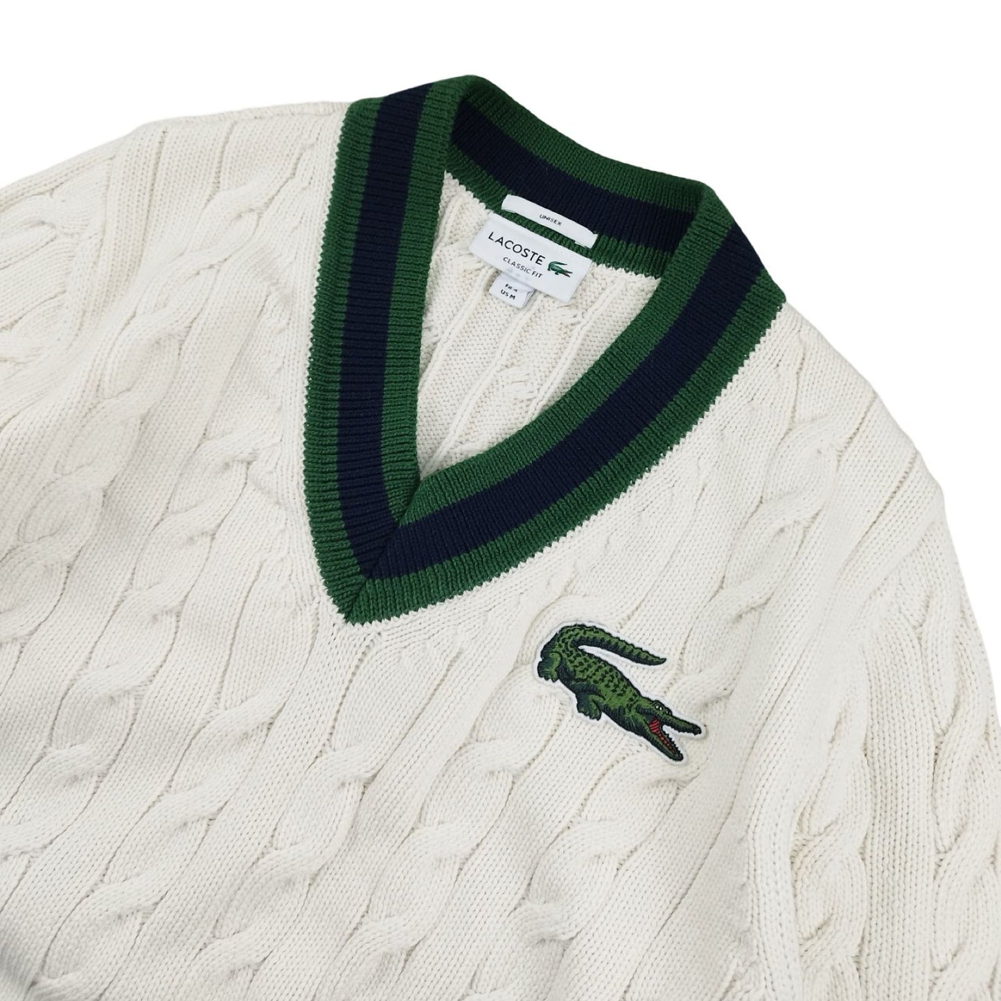 Lacoste - Pull à col V torsadé blanc taille M