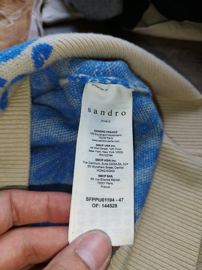 Sandro - Pull en laine crème et bleu taille S