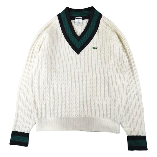 Lacoste - Pull torsadé en laine Lacoste blanc taille M