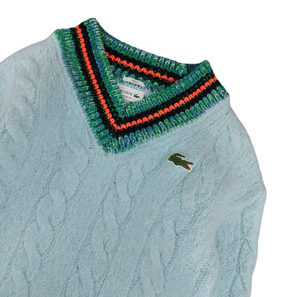 Lacoste - Pull à col V en laine turquoise taille XS