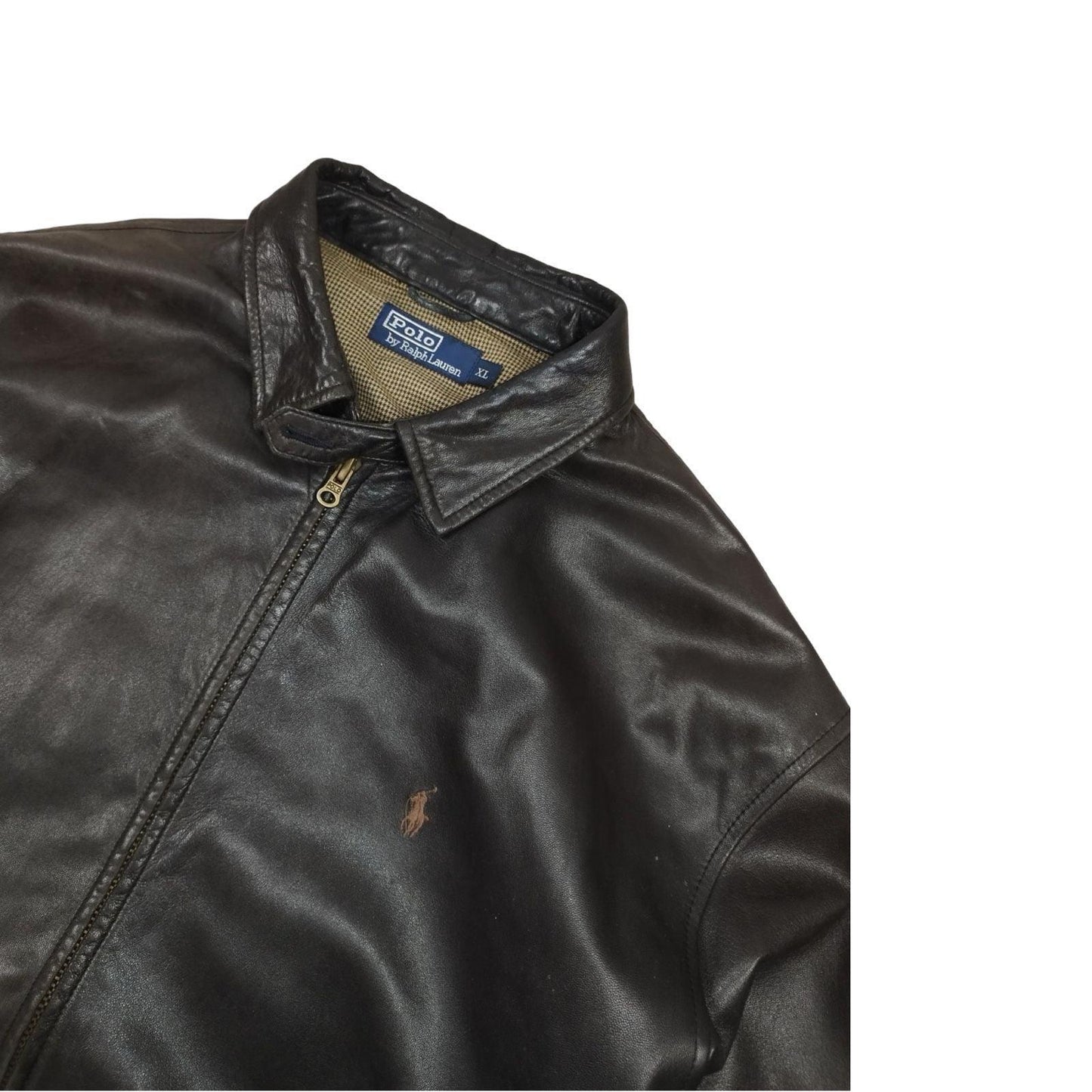 Ralph Lauren - Veste Harrington en cuire noire taille XL - Le Saptuaire