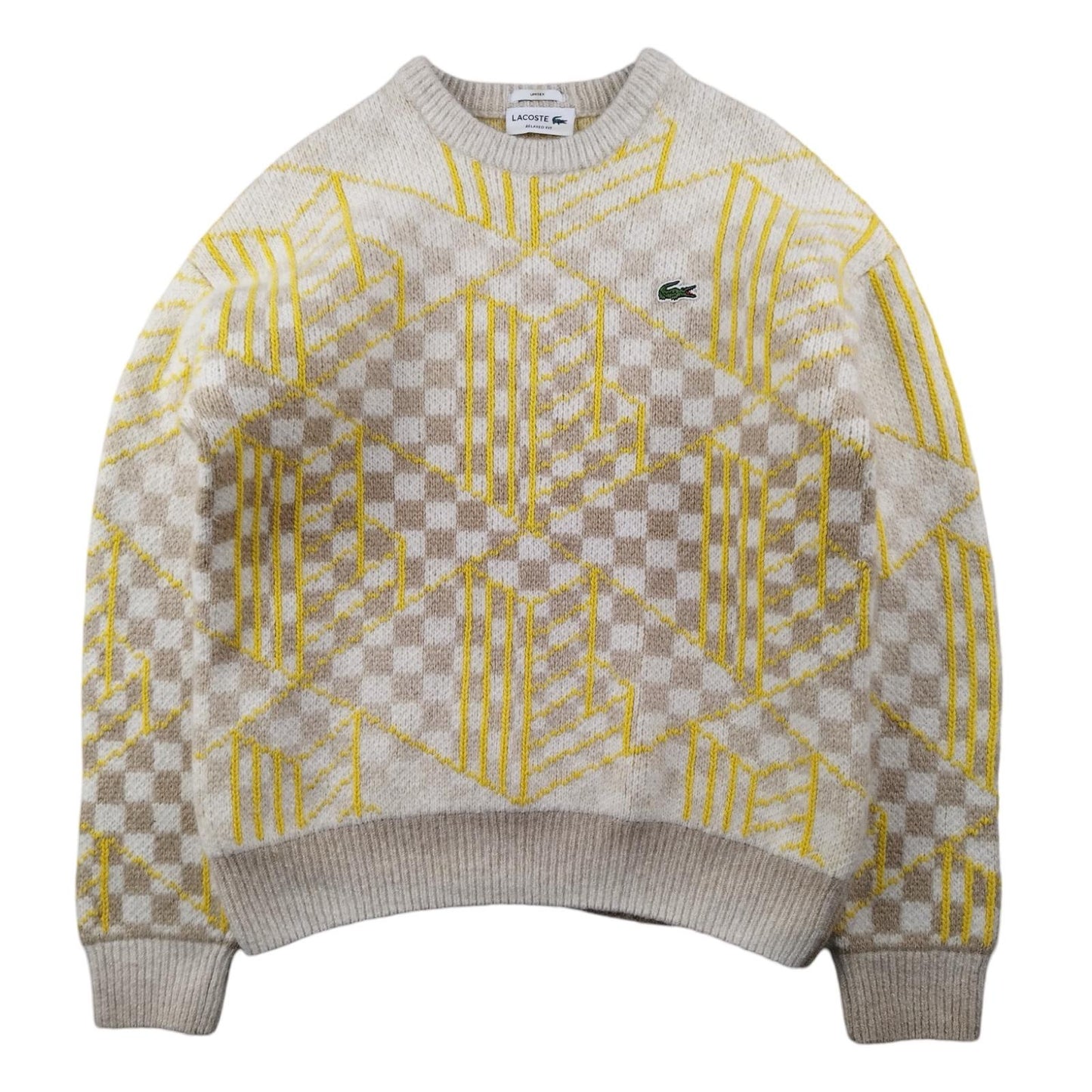 Lacoste - Pull en laine jaune et doré taille S