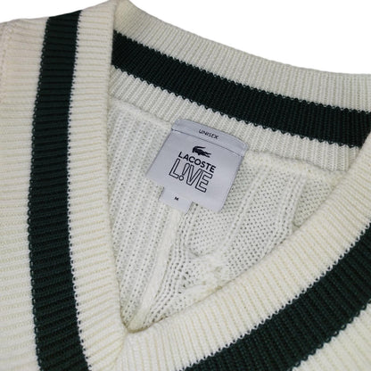 Lacoste - Pull en laine torsadé blanc taille M - Le Saptuaire