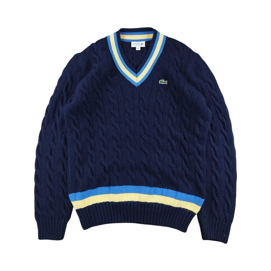 Lacoste - Pull torsadé à col V bleu marine taille M - Le Saptuaire