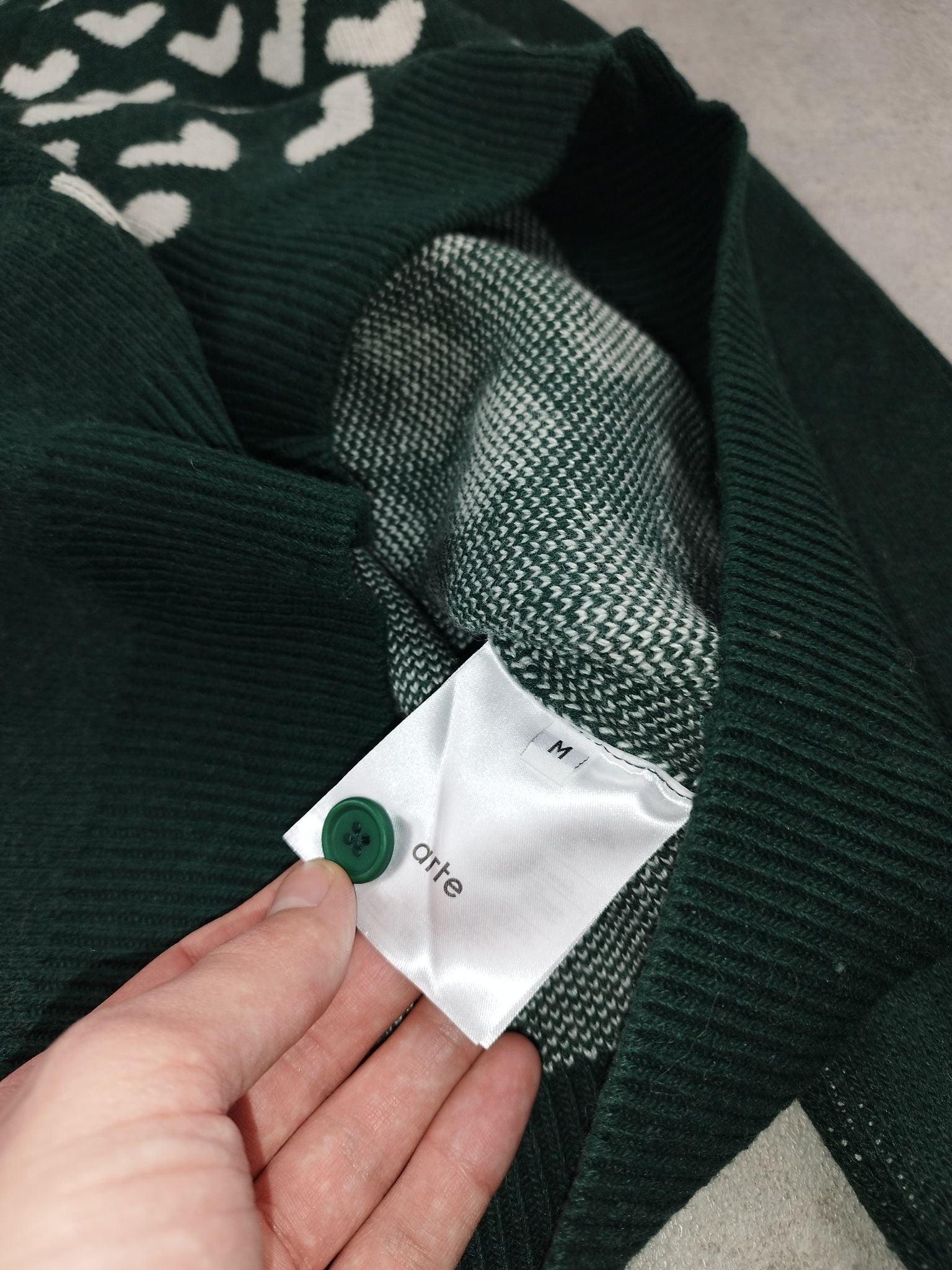 Arte - Cardigan à motifs cœur vert foncé taille M - Le Saptuaire