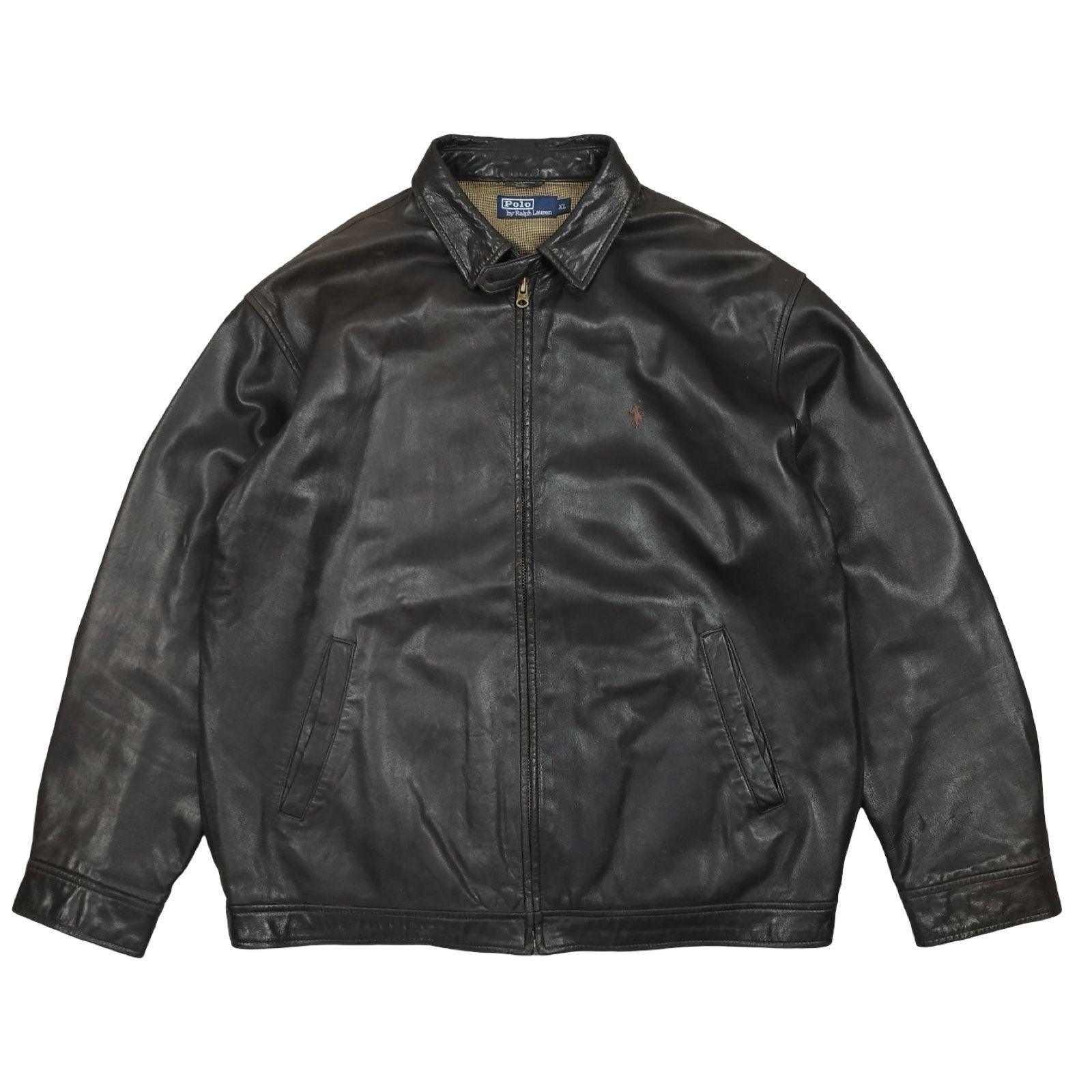 Ralph Lauren - Veste Harrington en cuire noire taille XL - Le Saptuaire