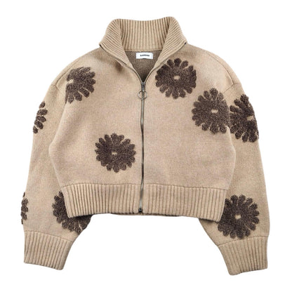 Sandro - Cardigan zippée en laine beige taille M - Le Saptuaire