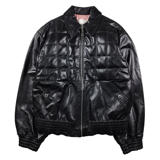 Sandro - Veste matelassée en cuir noire brillant taille S