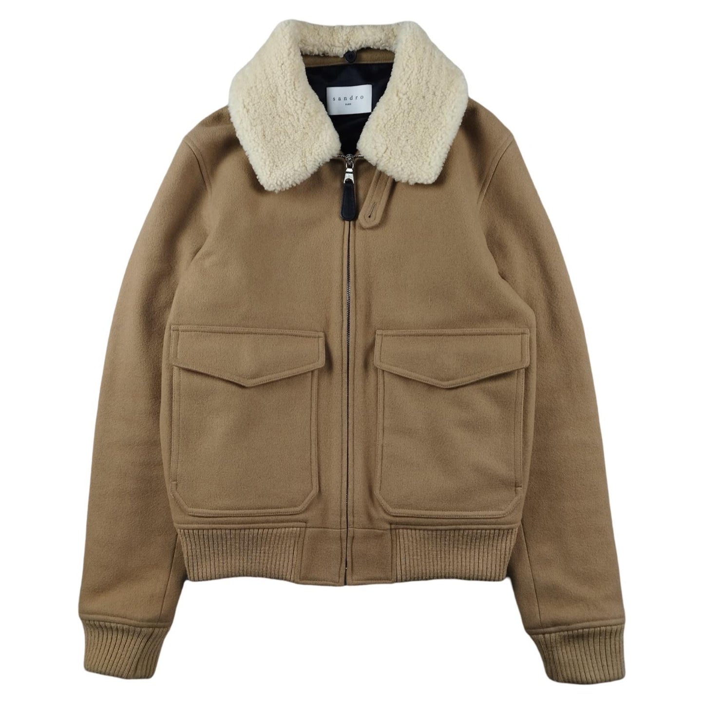 Sandro - Veste aviateur en laine camel taille S