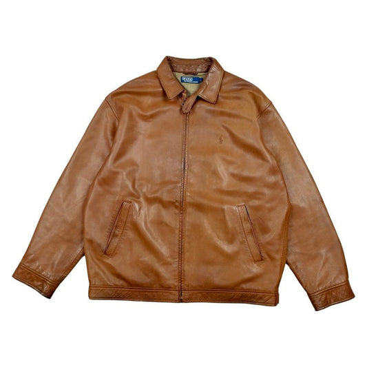 Ralph Lauren - Veste Harrington en cuir marron taille XL - Le Saptuaire