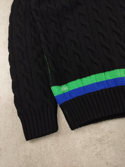 Lacoste - Pull torsadé à col V en laine noir taille M - Le Saptuaire