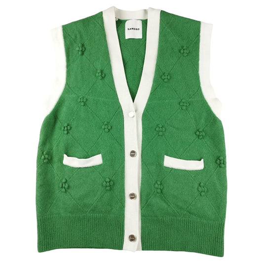 Sandro - Cardigan sans manches en laine vert taille M