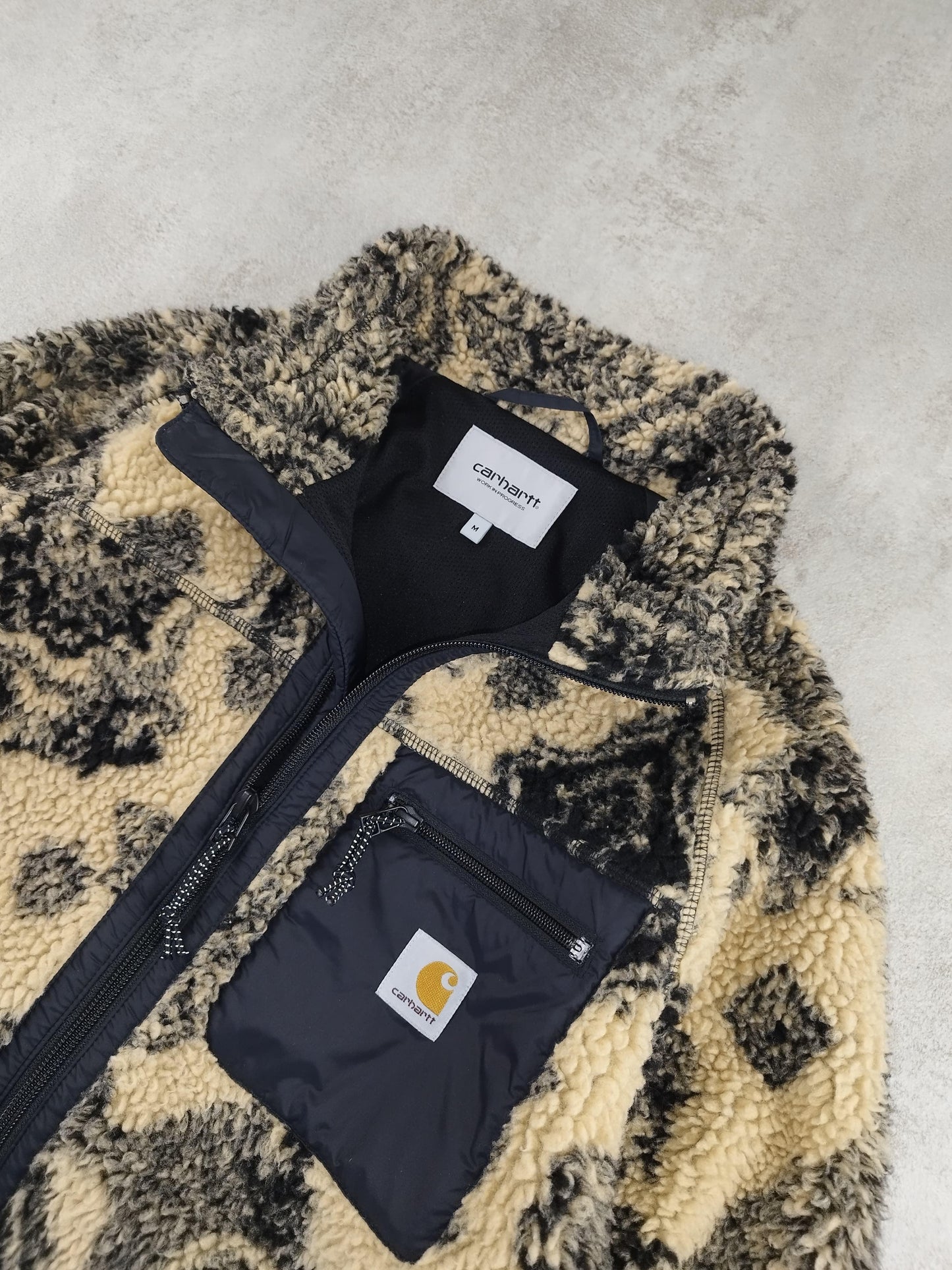 Carhartt - Polaire « Prentis Liner » zippée à motifs crème et noire taille M - Le Saptuaire