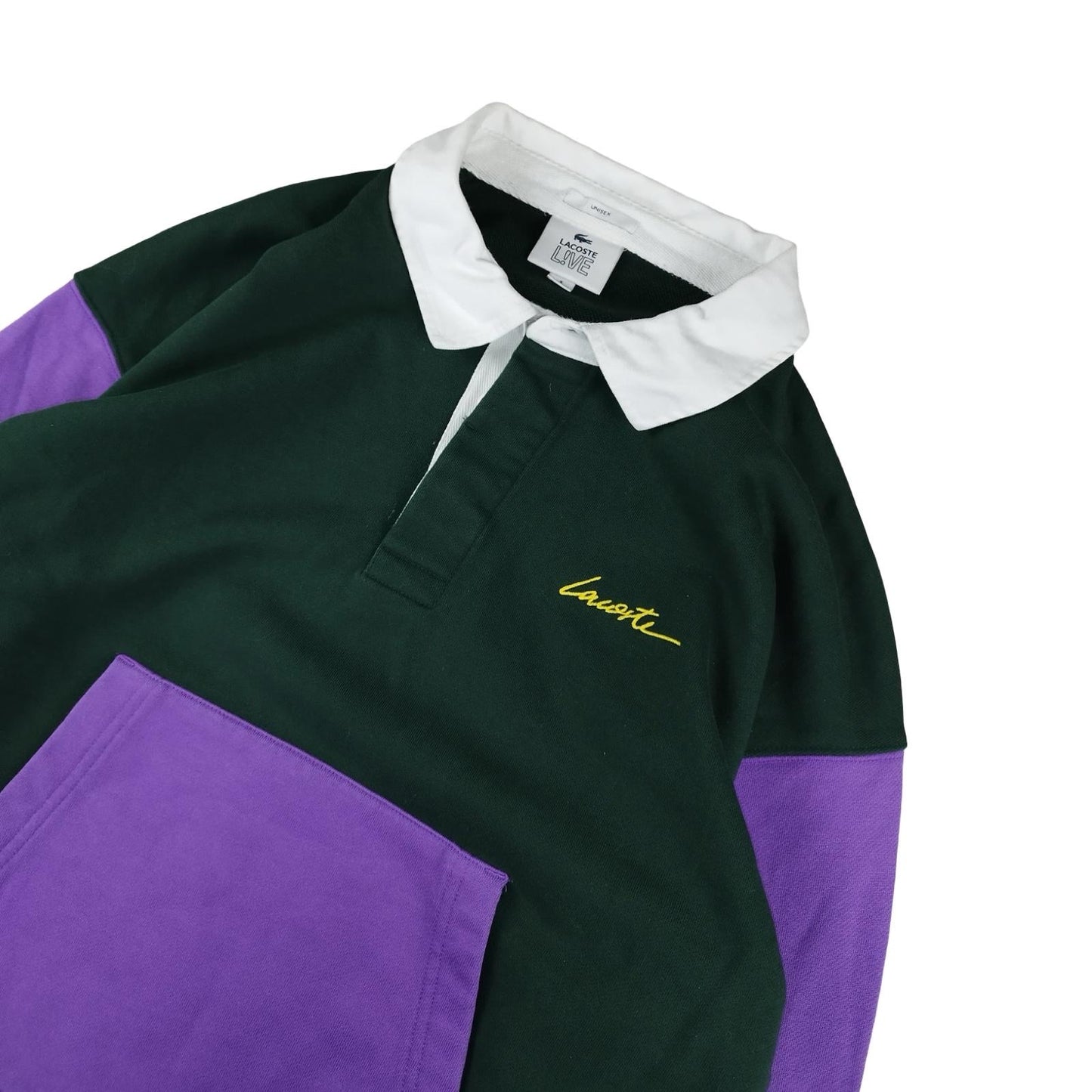 Lacoste - Polo à manches longues vert et violet taille S