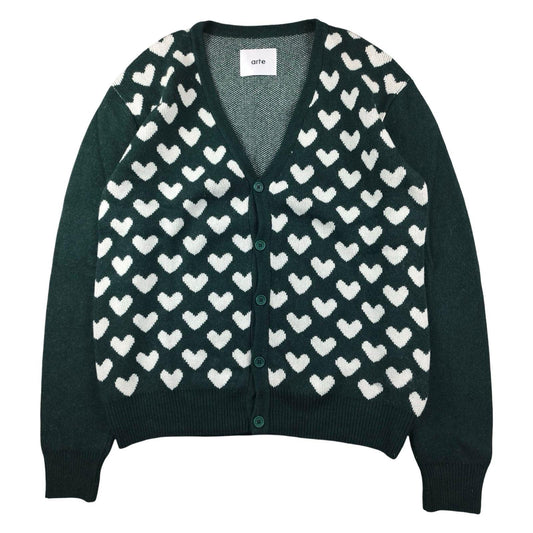 Arte - Cardigan à motifs cœur vert foncé taille M - Le Saptuaire