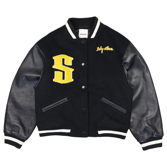 Sandro - Varsity Jacket noir en laine taille M - Le Saptuaire