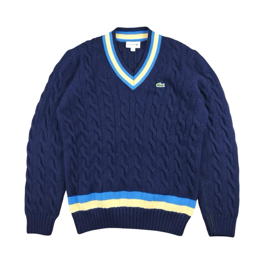 Lacoste - Pull torsadé à col V bleu marine taille L - Le Saptuaire