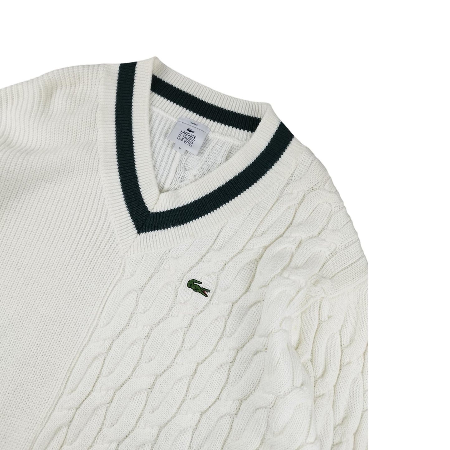 Lacoste - Pull en laine torsadé blanc taille M - Le Saptuaire