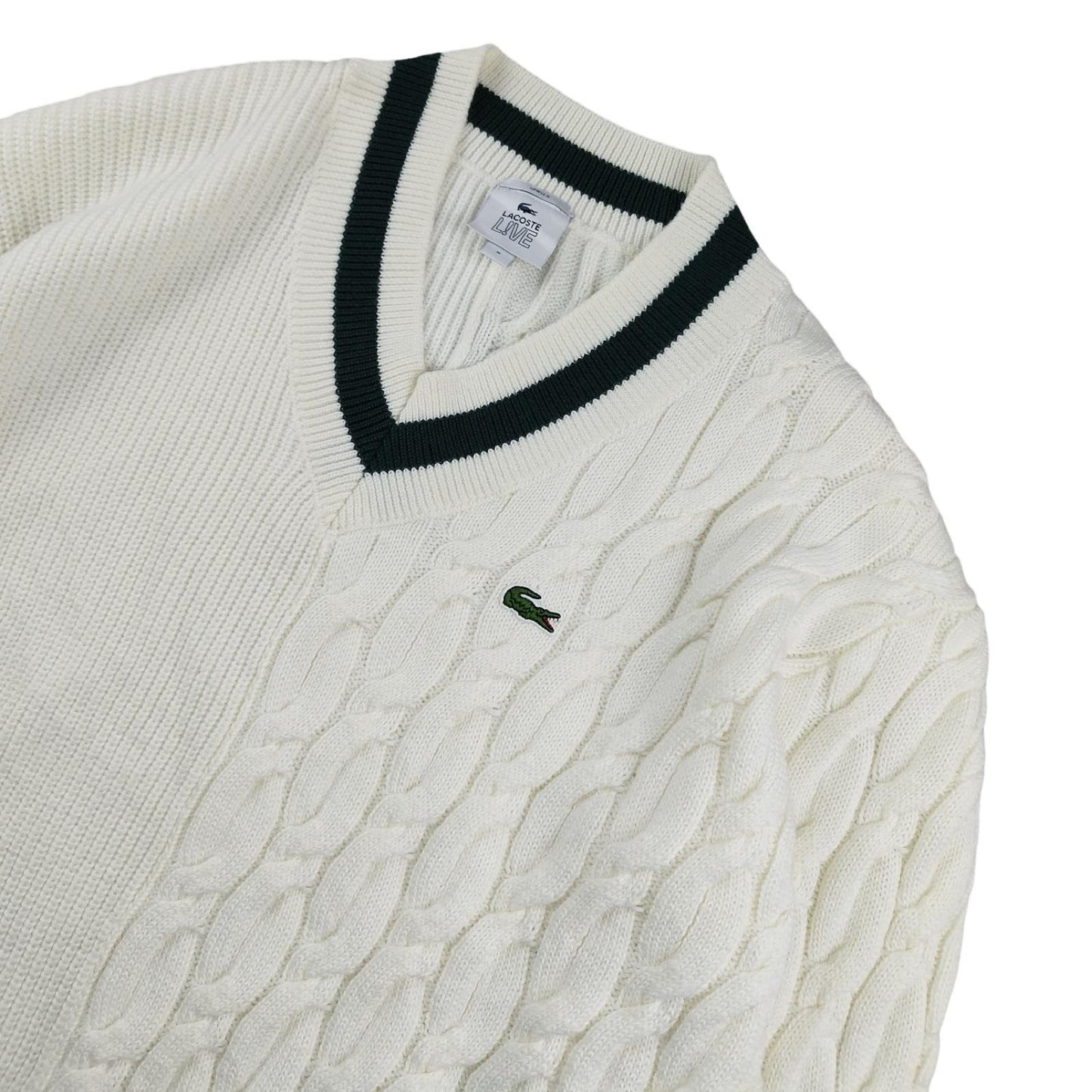 Lacoste - Pull en laine à col V blanc taille M