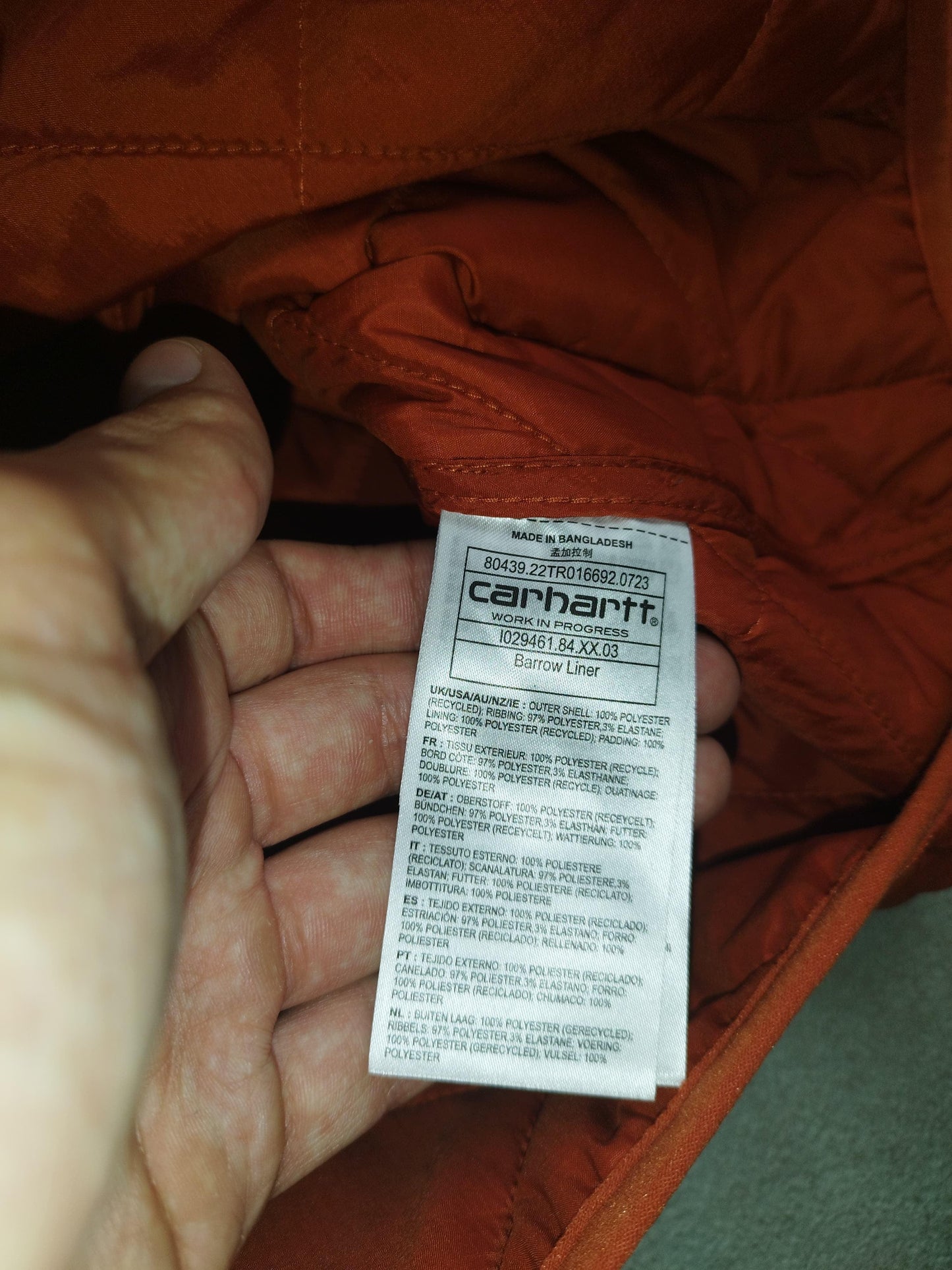 Carhartt - Veste « Barrow Liner » matelassée orange taille M - Le Saptuaire