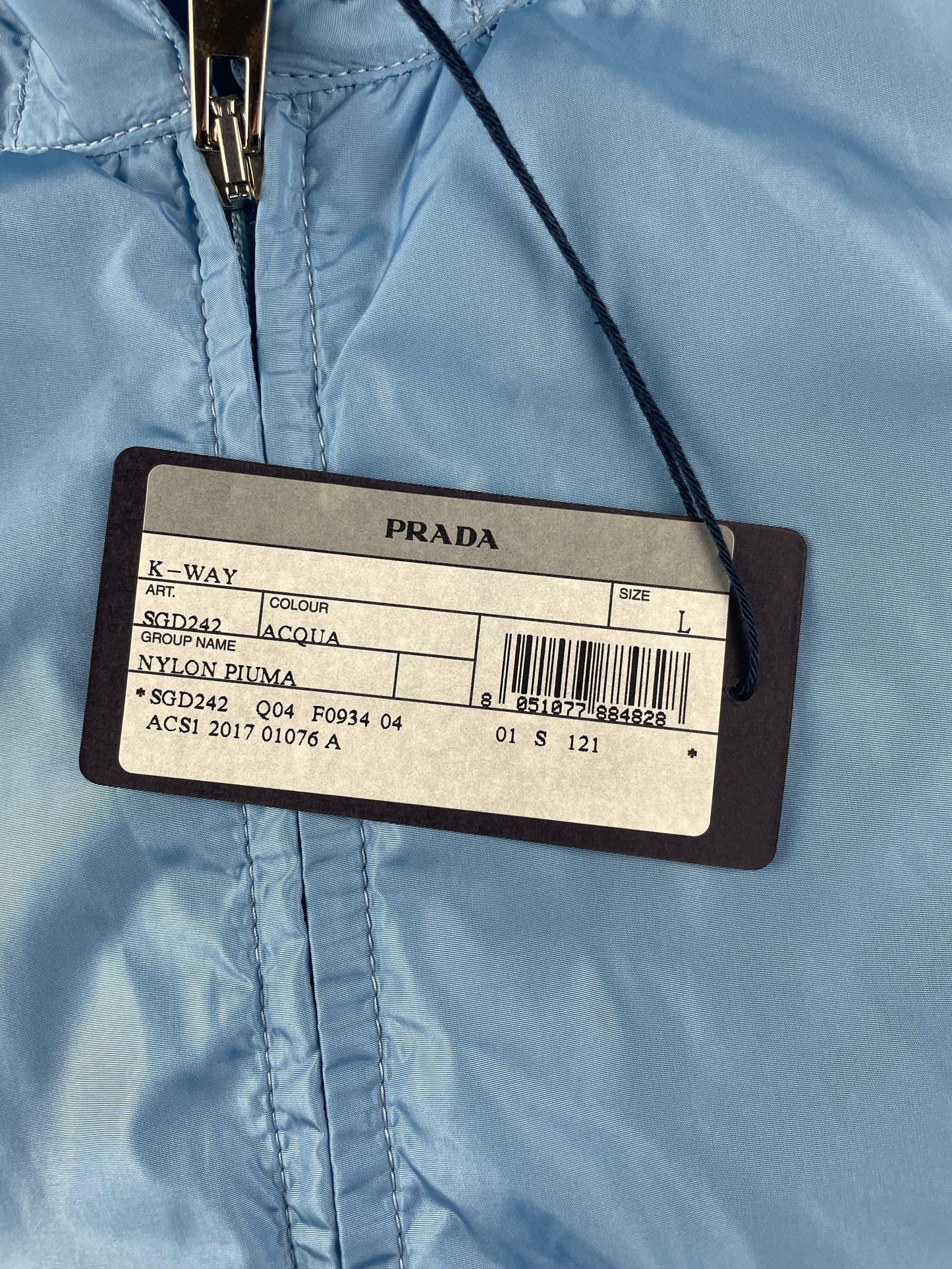 Prada - Veste K-way, bleu ciel, taille L