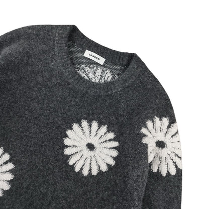 Sandro - Pull court à fleurs gris foncé taille S - Le Saptuaire